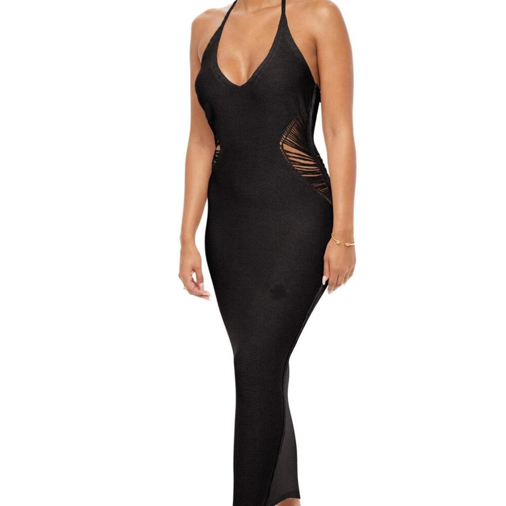 YG COLLECTION: Cy Knitted Hollow Out Dress - Black